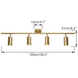 BOKT Flush Mount Ceiling Light 4 Heads Golden Brushed Brass Track Lighting Fixture Modern Adjustable Ceiling Spotlight for Bedroom Living Room (4 Lights)