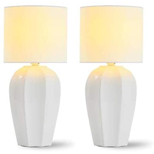 COTULIN Ceramic Geometric Living Room White Table Lamp,Modern Bedside Nightstand Lamp with White Fabric Shade for Bedroom,Office Dorm Small Desk Lamp 15 Inch,Set of 2 COTULIN Ceramic Geometric Living Room White Table Lamp,Modern Bedside Nightstand Lamp with White Fabric Shade for Bedroom,Office Dorm Small Desk Lamp 15 Inch,Set of 2