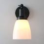 Permo Industrial Vintage Slope Pole Wall Mount Single Sconce with 5.5'' Oval Dome Milk White Glass Shade Wall Sconce Light Lamp Fixture (Black)