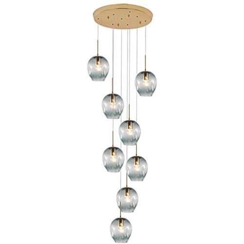 Adjustable Cluster Chandelier Modern Glass Shade Pendant Light Flush Mount Led Ceiling Light Fixture Hanging Lamp for Dining Room Staircase Balcony Blue 8 Lights