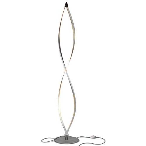 Brightech Twist - Modern LED Spiral Floor Lamp for Living Room Bright Lighting - Built in Dimmer for Bedroom Ambience Or TV Soft Light - Futuristic Indoor Pole Lamp for Offices - Silver