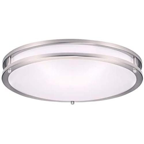OSTWIN 18 Inch LED Flush Mount Ceiling Light, Dimmable Round Light Fixture, Brushed Nickel Finish, Plastic Shade, 28 Watts (180W Eq.), 1960 Lm, 5000K (Daylight), ETL & Energy Star