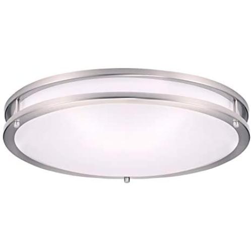 OSTWIN 18 Inch LED Flush Mount Ceiling Light, Dimmable Round Light Fixture, Brushed Nickel Finish, Plastic Shade, 28 Watts (180W Eq.), 1960 Lm, 4000K (Bright Light), ETL & Energy Star