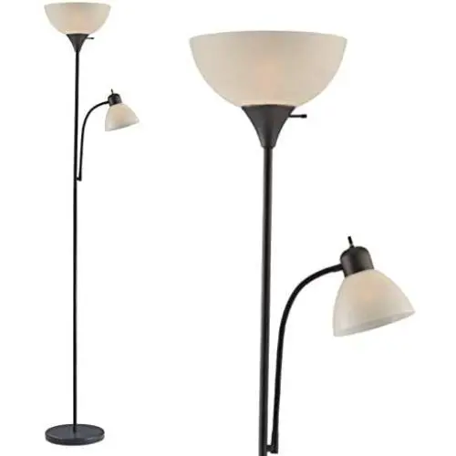 Adjustable Black Floor Lamp with Reading Light by Light Accents - Susan Modern Standing Lamp for Living Room/Office Lamp 72'' Tall - 150-watt with Side Reading Light Corner Lamp (Black)