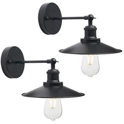 CeilSong Black Wall Lights Antique Industrial Sconce Lamps 240 Degree Adjustable Up or Down Vintage Art Decor Wall Lights for Kitchen, Lobby, Dining Room, Restaurant, Set of Two (Black)