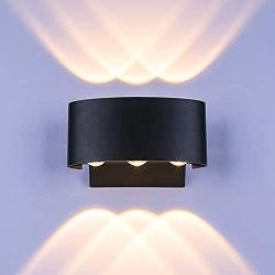 LIGHTESS Up Down Sconce Outdoor Indoor 6W, Modern LED Wall Light Waterproof Black Finish, Warm White,3000K