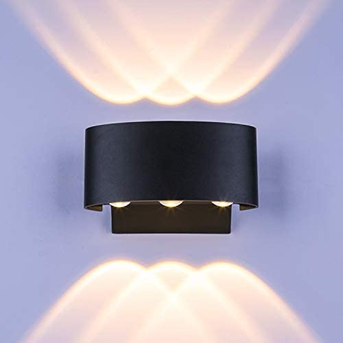 LIGHTESS Up Down Sconce Outdoor Indoor 6W, Modern LED Wall Light Waterproof Black Finish, Warm White,3000K