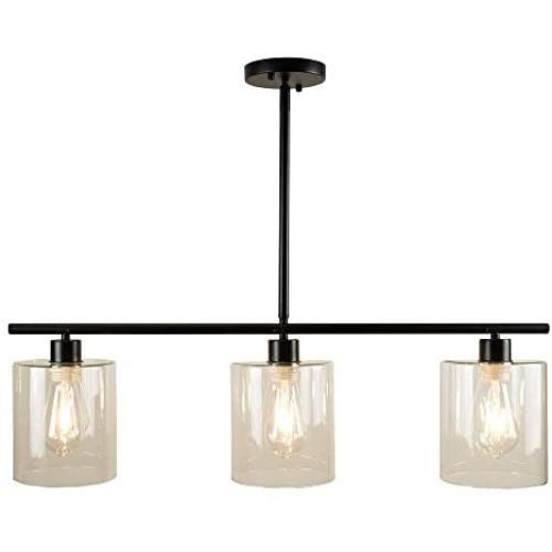 XILICON Farmhouse Chandelier Dining Room Lighting Fixture Hanging Black 3 Light Pendant Contemporary Chandeliers with Glass Shade for Living Dining Room Bedroom Kitchen Island