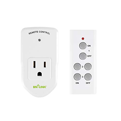 BN-LINK Wireless Remote Control Electrical Outlet Switch for Lights, Fans, Christmas Lights, Small Appliance, Long Range White 10A/1200W, 1 Remote + 1 Outlet