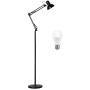 BBE Floor Lamp Standing Lamp, Adjustable Architect Swing Arm Standing Reading Lamp with Metal Base, Modern Design Studying Light with On/Off Switch for Living Room Bedroom Piano Room (Black)