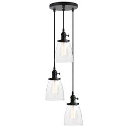 Pathson 3 Lights Pendant Lighting, Industrial Dining Pendant Lights with Clear Glass, Bathroom Pendant Light Fixtures Hanging Lamps for Kitchen Island Living Room (Black)