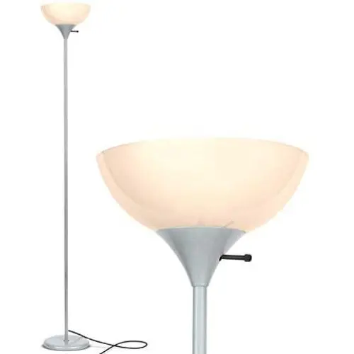 Brightech Sky Dome - Very Bright LED Torchiere Floor Lamp for Living Rooms & Offices– Dimmable Modern Standing Lamp – Tall Pole Light for Bedrooms – LED Bulb Included - Platinum Silver