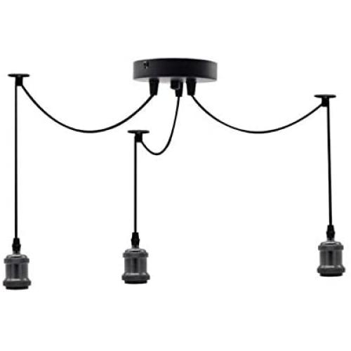 EmyTock Lighting Industrial Cluster 3 Way Pendant Light Fittings, Loft Bar Triple Hanging Pendant Ceiling Lights with Adjustable 100cm Wires for Kitchen Island Living Room Dining Room Black