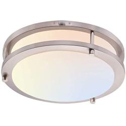 Cloudy Bay LED Flush Mount Ceiling Light,10 inch,120V 17W Dimmable 1050lm,3000K/4000K/5000K Adjustable,CRI 90+, ETL Listed/ JA8, for Kitchen,Hallway,Bathroom,Stairwell,Damp Location, Brushed Nickel