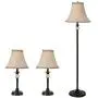 GZBtech Farmhouse Living Room Lamp Set of 3, Biege 2 Matching Table Lamps & 1 Floor Lamp, 110V Rustic Linen Lamps with Crystal Ball & Black Metal Base for Reading Room, 58.5 ETL Listed