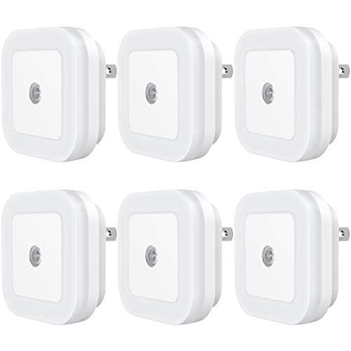 Sycees Plug-in LED Night Light with Dusk-to-Dawn Sensor for Bedroom, Bathroom, Kitchen, Hallway, Stairs, Daylight White, 6-Pack