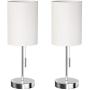 DEEPLITE Small Table Lamp, Bedside Lamp with USB Port, Simple Designed Modern Lamps for Bedrooms Living Room Office Nightstand Side/End Table, Brushed Nickel Metal Base, White Lampshade (Set of 2)
