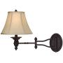 Godia Swing Arm Wall Lamp French Country Bronze Plug-in Light Fixture Beige Softback Bell Shade for Bedroom Bedside Living Room Reading - Barnes and Ivy