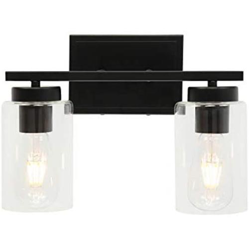 TULUCE 2 Light Vanity Lighting ,Black Modern Wall Sconce Bathroom Lighting Finish with Clear Glass Shade Bathroom Vanity Lights Wall Sconce Fixture for Bathroom ,Mirror Cabinet, Living Room,Porch.