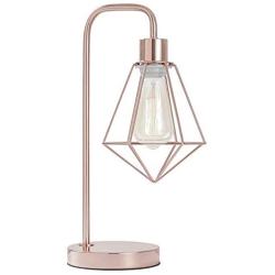 SOTTAE Modern Industrial Rose Gold Table Lamp, Vintage Beside Cage Desk Lamp, Rustic Metal Nightstand Lamp, Geometric Side Table lamp for Bedroom,Living Room,Office