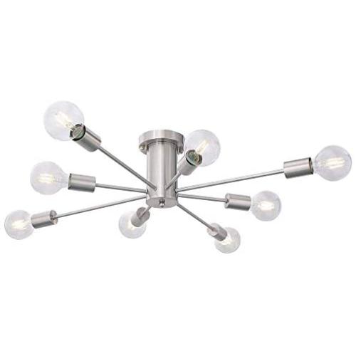 Modern Ceiling Lamp 8 Light Semi Flush Mount Sputnik Chandelier Lighting for Living Room, Dining Room, Kitchen, Bedroom, Foyer, Bathroom Industrial Pedant Light Fixture Nickel