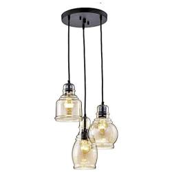 KALRI Vintage Kitchen Island Cognac Glass Chandelier Pendant Lighting Fixture with 3-Light, Antique Black Finish Ceiling Lights for Dining Room, Cafe, Bar (Style2-3)