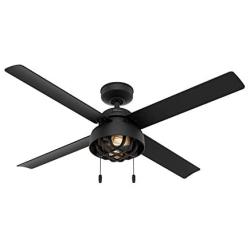 HUNTER 50336 Spring Mill Indoor / Outdoor Ceiling Fan with LED Lights and Pull Chain Control, 52'', Matte Black