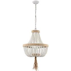 Farmhouse White Wood Beaded Chandeliers Large Dining Room Pendant Chandelier Wooden Bead Chandelier