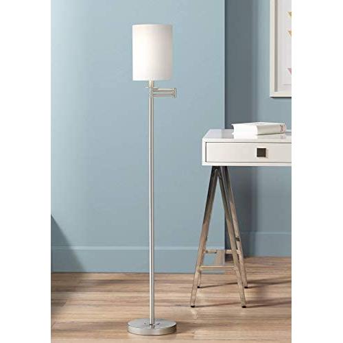 Modern Swing Arm Floor Lamp Brushed Nickel White Cotton Cylinder Shade for Living Room Reading Bedroom Office - 360 Lighting Modern Swing Arm Floor Lamp Brushed Nickel White Cotton Cylinder Shade for Living Room Reading Bedroom Office - 360 Lighting