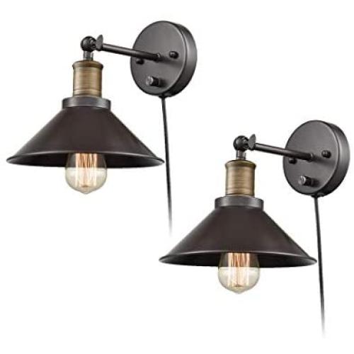 CLAXY Industrial Swing Arm Wall Sconce Simplicity 1 Light Wall Lamp-2 Pack