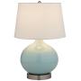 Amazon Brand – Stone & Beam Round Ceramic Table Lamp With Light Bulb and White Shade - 11 x 11 x 20 Inches, Cyan Blue