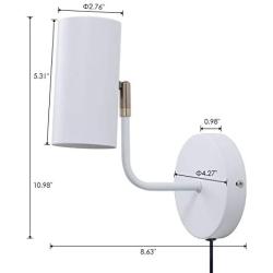 TeHenoo Industrial White Mounted Lamp ,Mini Plug-in Wall Lamp with Ratatable Lampshade for Reading, Bedroom,Living Room