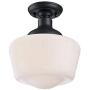 Westinghouse Lighting 6578300 Scholar 9 inch Vintage One-Light Semi-Flush Mount Outdoor Ceiling Light Fixture Textured Black Finish, White Opal Glass