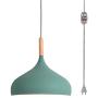 STGLIGHTING Wooden Handle Pendant Light with 15ft Plug-in UL On/Off Dimmer Switch Cord Macaron Green Lampshade Light Fixtures Nordic Minimalist Loft Style Lamps for Dining Room Bulbs Not Included