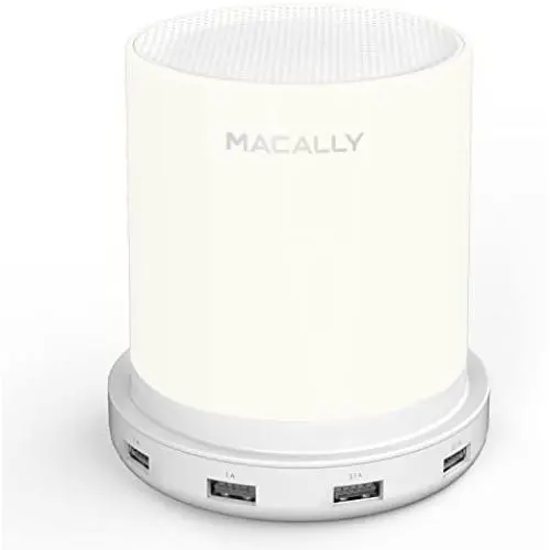 Macally LED Desk, Nightstand & Bedside Lamp with USB Port (4 High Powered Ports) | 3 Level Brightness Touch Sensor Control | Charging Lamp with Dimmable Warm White Light (LAMPCHARGE)