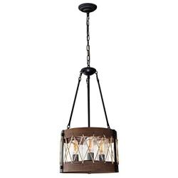 GOMUNIN Antique Wooden Farmhouse Chandelier, Industrial Wood Hemp Rope Hanging Lights,Retro Wood Cage Pendant Light, Iron & Wood,3 Lights