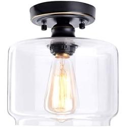 HMVPL Semi Flush Mount Ceiling Light, Glass Industrial Close to Ceiling Lamp Schoolhouse Pendant Lighting Fixtures Edison Lights for Kitchen Island Dining Room Foyer Hallway Entryway Farmhouse