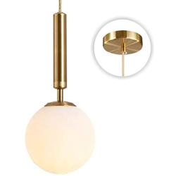 Modo Lighting Glass Pendant Light 1-Light Metal Hanging Lamp Vintage Adjustable Ceiling Pendant Light Fixtures for Living Room Kitchen Island (Bronze)