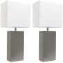 Elegant Designs LC2000-GRY-2PK 2 Pack Modern Leather Table Lamps with White Fabric Shades, Gray, 2 Count