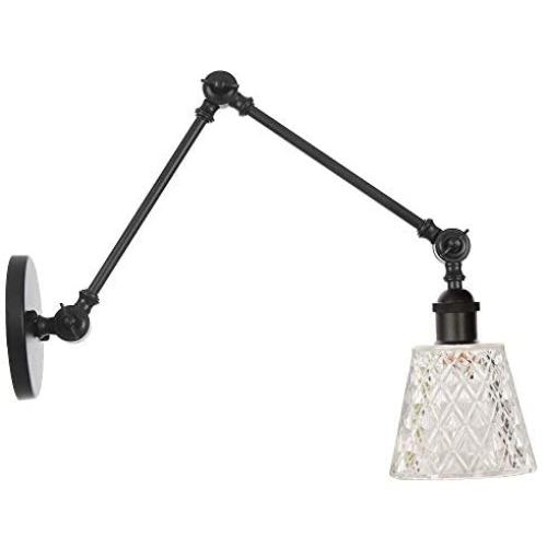 Industrial Vintage Swing Arm Wall Vanity Light Fixture Funnel Flared Pattern Glass Shade for Vanity Bathroom Living Room Light Fixture,Black.