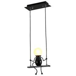 Creative LED Pendant Lighting Modern Little People Ceiling Pendant Light Fixture Adjustable Hanging Lights Kitchen Island Iron Cartoon Doll Chandeliers Bedrooms 1×E26 Baking Paint (Black, One)