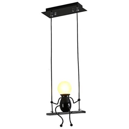 Creative LED Pendant Lighting Modern Little People Ceiling Pendant Light Fixture Adjustable Hanging Lights Kitchen Island Iron Cartoon Doll Chandeliers Bedrooms 1×E26 Baking Paint (Black, One)