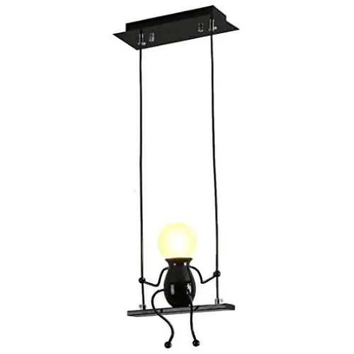 Creative LED Pendant Lighting Modern Little People Ceiling Pendant Light Fixture Adjustable Hanging Lights Kitchen Island Iron Cartoon Doll Chandeliers Bedrooms 1×E26 Baking Paint (Black, One)
