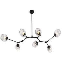 Modern Molecular Chandelier, E26 Nordic Bubble Ball Rotating Ceiling Light with Glass Lampshade, Pendant Lighting Rod Fixtures for Living Dining Room Bedroom Bar (Black, 7 Lights)