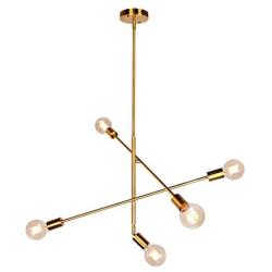 JHLBYL Sputnik Chandeliers 5-Light Modern Pendant Lighting Semi Flush Mount Ceiling Light Vintage Ceiling Light Fixture for Bedroom Living Room Dining Room Foyers, Gold