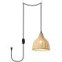 ANYE 1-Light Creative Retro Style E26 Lamp Holder Rattan Lampshade 20ft Black Cord Plug-in UL On/Off Dimmer Switch Pendant Light for Dining Room Cafe Restaurant Bulbs Not Included