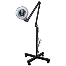 LED Magnifying Floor Lamp with Utility Clamp Standing Full Spectrum Bright Magnifier Lighted Glass Lens - Adjustable Stand and Swivel Arm Light - for Reading Task(Black)