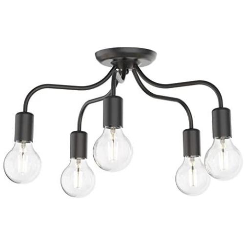 Electro bp;Cozy Style Barebulb 5-Arm Matt Black Semi Flush Mount Ceiling Lighting Fixtures,300W,18.9''Dia for Bedroom