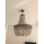 Newrays Wood Bead Chandelier Pendant Three Lights Gray White Finishing Retro Vintage Antique Rustic Kitchen Ceiling Lamp Light Fixtures(Big)
