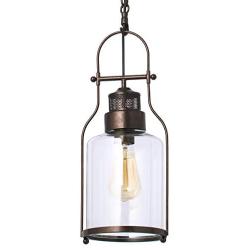 Vintage Glass Hanging Pendant Light Fixture,6'' Industrial Kitchen Island Ceiling Light with Cylinder Glass Shade, E26 Base for Dining Room,Kitchen,Living Room,Hallway,Farmhouse,Antique Copper Finish